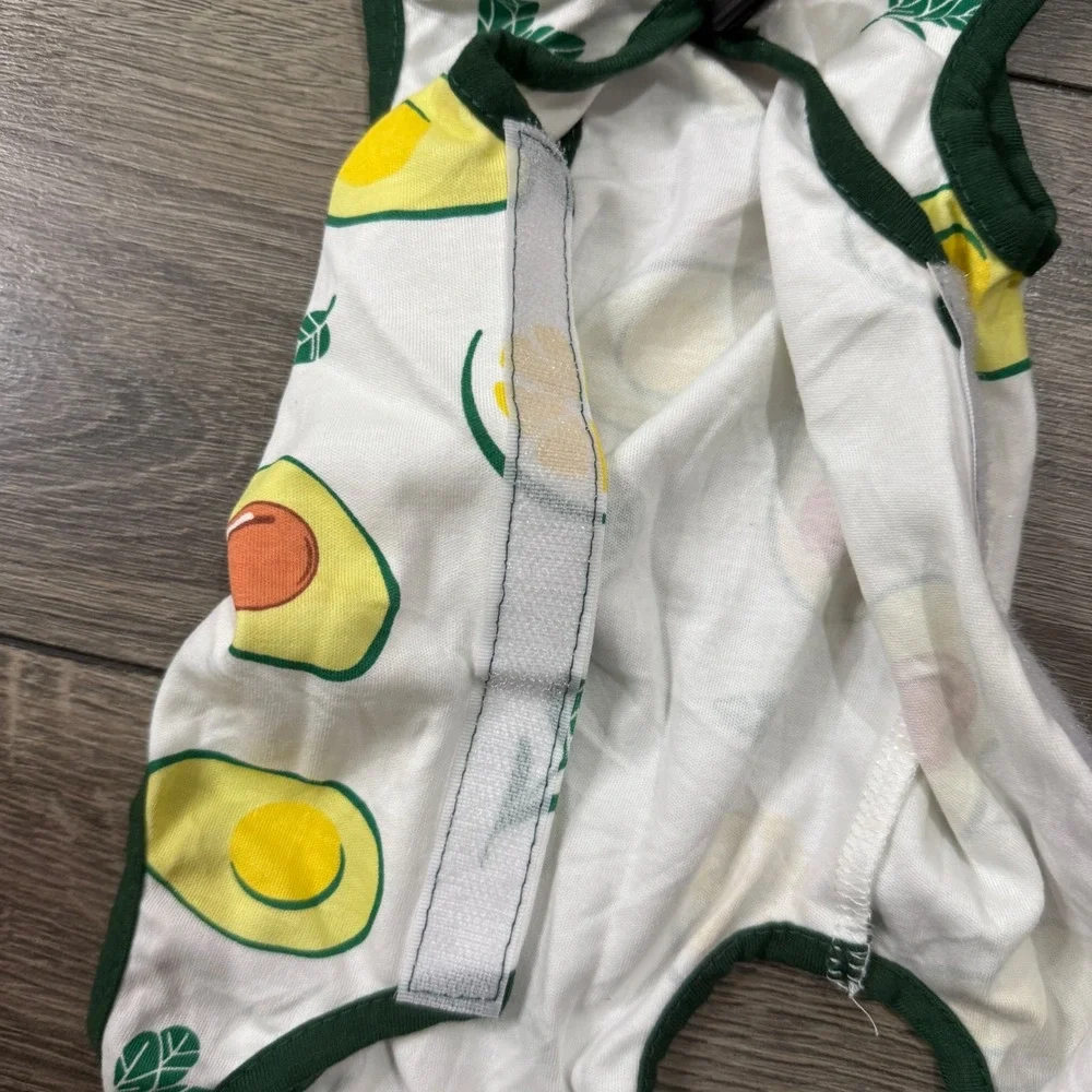 Medium Dog Clothing Avocado Fruit Print Romper Green White Pet Jumpsuit M